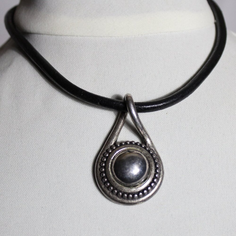 CHICO's 15 inch Silver Tone Statement Leather Rope Necklace